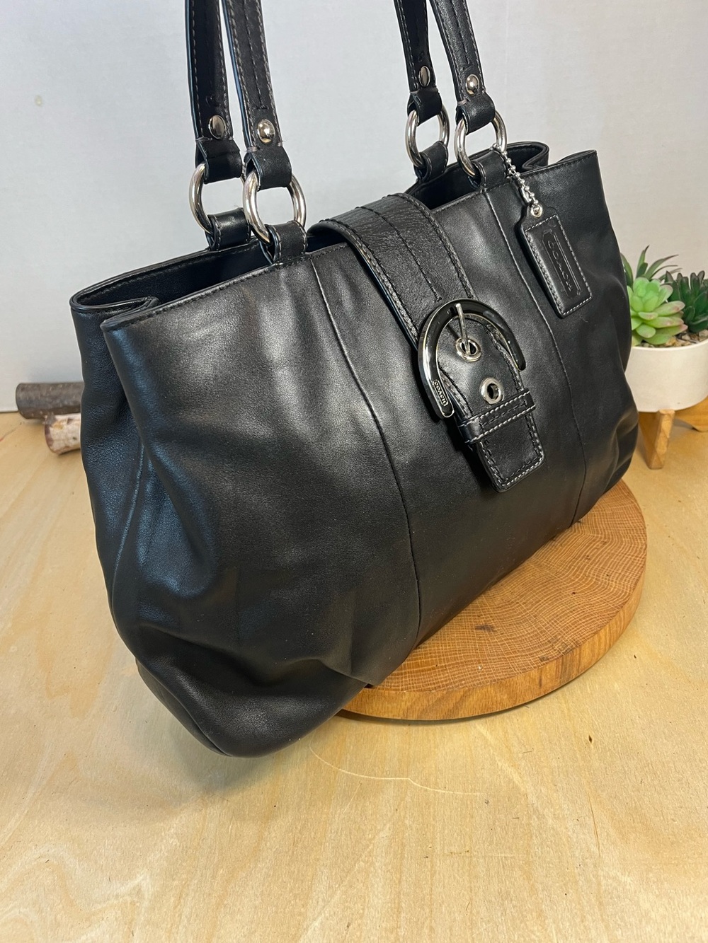 Vintage Coach Soho Black Leather East West Shoulder Bag Purse